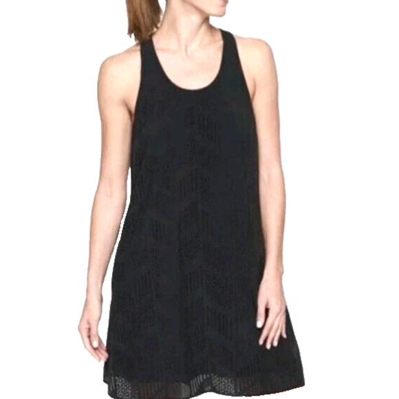 Athleta Brookfield Black Exercise Dress Athleisure Laser Cut Out Racerback Small - Picture 2 of 8